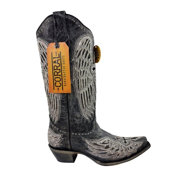 Corral Black Cross & Wings Overlay & Studs Western Boots Womens 7.5 M A4232 NEW - Picture 4 of 11
